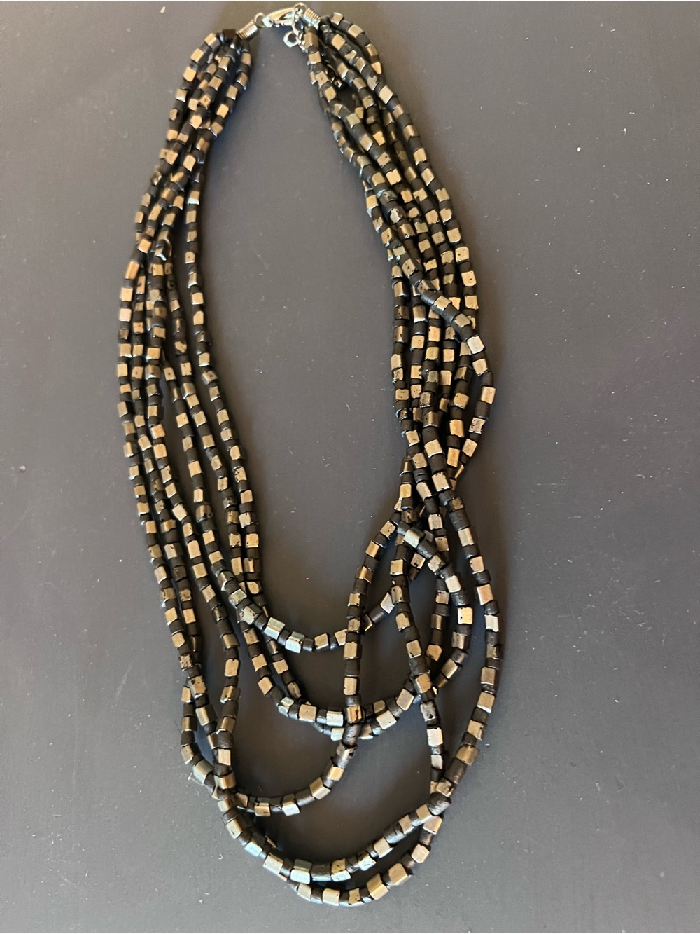 Multi-Strand Black and Gold Beaded Necklace - Brand